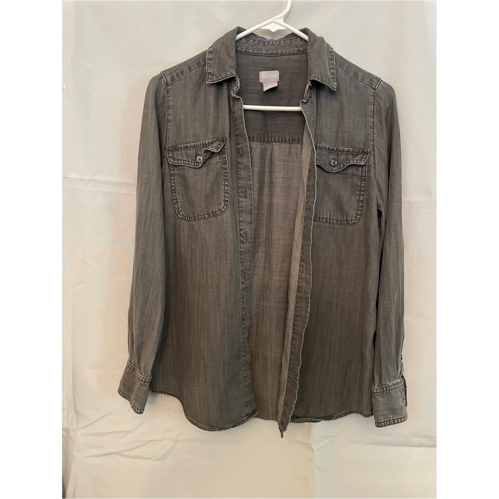 Chico's Women's Washed Gray Button-Front Shirt 00 xs